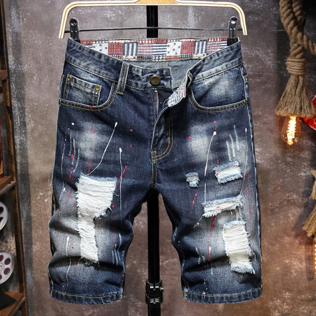 2021 New Spring Summer Men's Denim Shorts Men's Clothing Beach Ripped Jeans Denim Cotton Short Casual Business Social Men Shorts