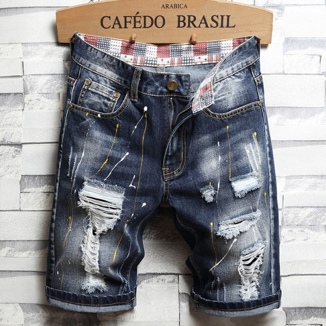 2021 New Spring Summer Men's Denim Shorts Men's Clothing Beach Ripped Jeans Denim Cotton Short Casual Business Social Men Shorts