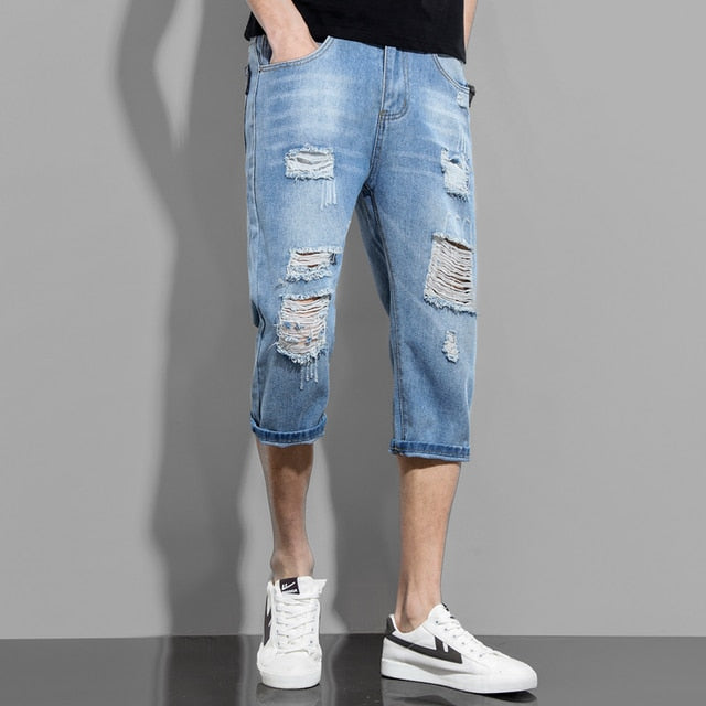 2021 New Spring Summer Men's Denim Shorts Men's Clothing Beach Ripped Jeans Denim Cotton Short Casual Business Social Men Shorts