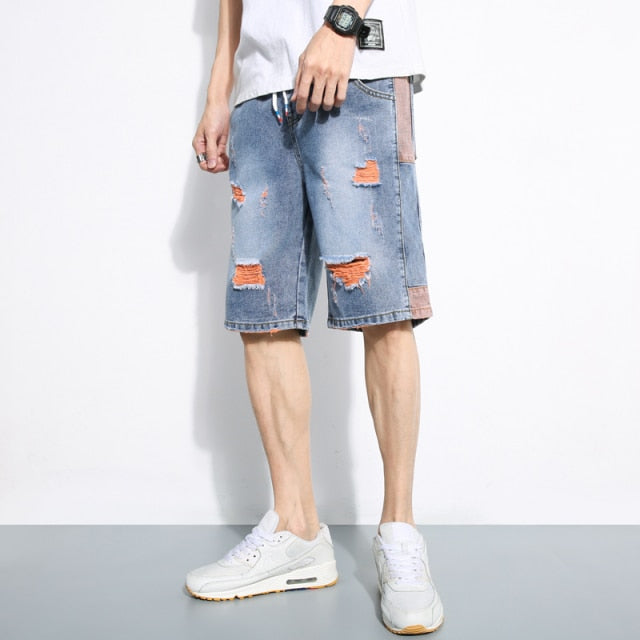 2021 New Spring Summer Men's Denim Shorts Men's Clothing Beach Ripped Jeans Denim Cotton Short Casual Business Social Men Shorts