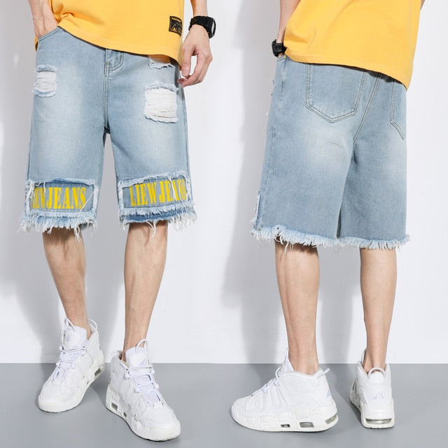 2021 New Spring Summer Men's Denim Shorts Men's Clothing Beach Ripped Jeans Denim Cotton Short Casual Business Social Men Shorts