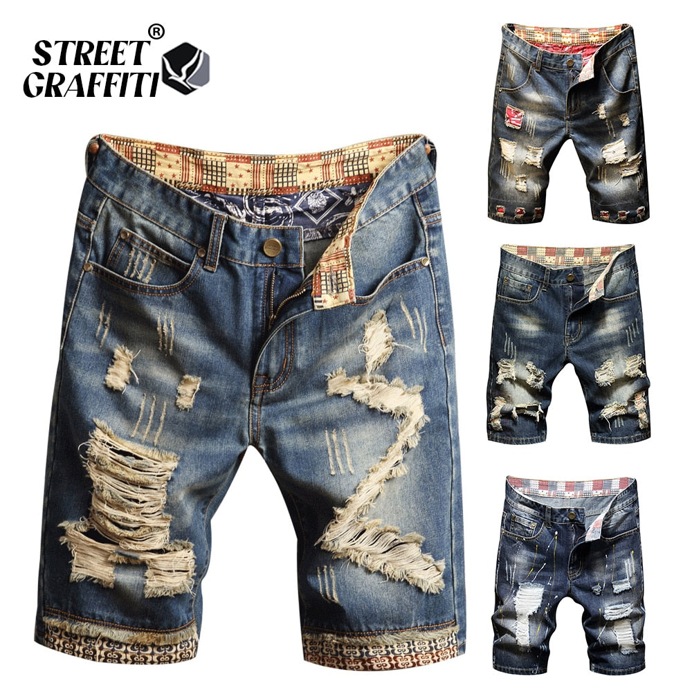 2021 New Spring Summer Men's Denim Shorts Men's Clothing Beach Ripped Jeans Denim Cotton Short Casual Business Social Men Shorts