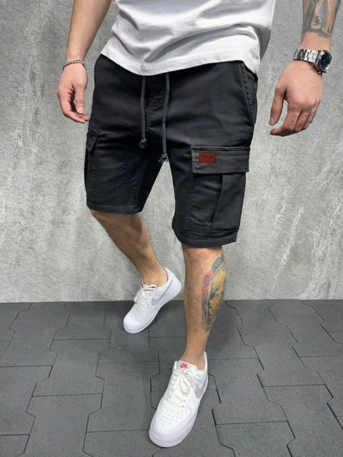 Men's Summer Breeches and Shorts 2021 Woven Pocket Paste Leather Cargo Shorts Homme classic Brand Clothing Casual Shorts