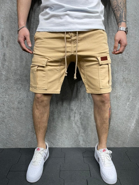 Men's Summer Breeches and Shorts 2021 Woven Pocket Paste Leather Cargo Shorts Homme classic Brand Clothing Casual Shorts