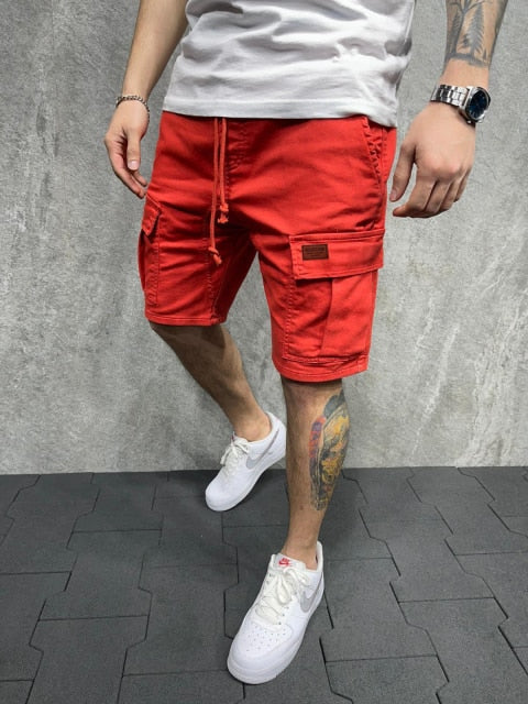 Men's Summer Breeches and Shorts 2021 Woven Pocket Paste Leather Cargo Shorts Homme classic Brand Clothing Casual Shorts