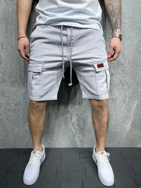 Men's Summer Breeches and Shorts 2021 Woven Pocket Paste Leather Cargo Shorts Homme classic Brand Clothing Casual Shorts