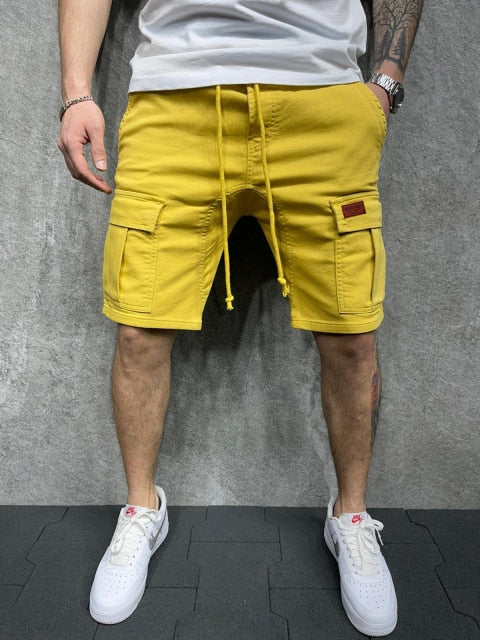 Men's Summer Breeches and Shorts 2021 Woven Pocket Paste Leather Cargo Shorts Homme classic Brand Clothing Casual Shorts