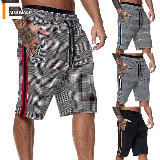 Fashion Men Shorts 2021 Summer Mens Plaid Shorts Elastic Waist Fitness Shorts Men Casual Striped Jogger Shorts Bermuda Masculina